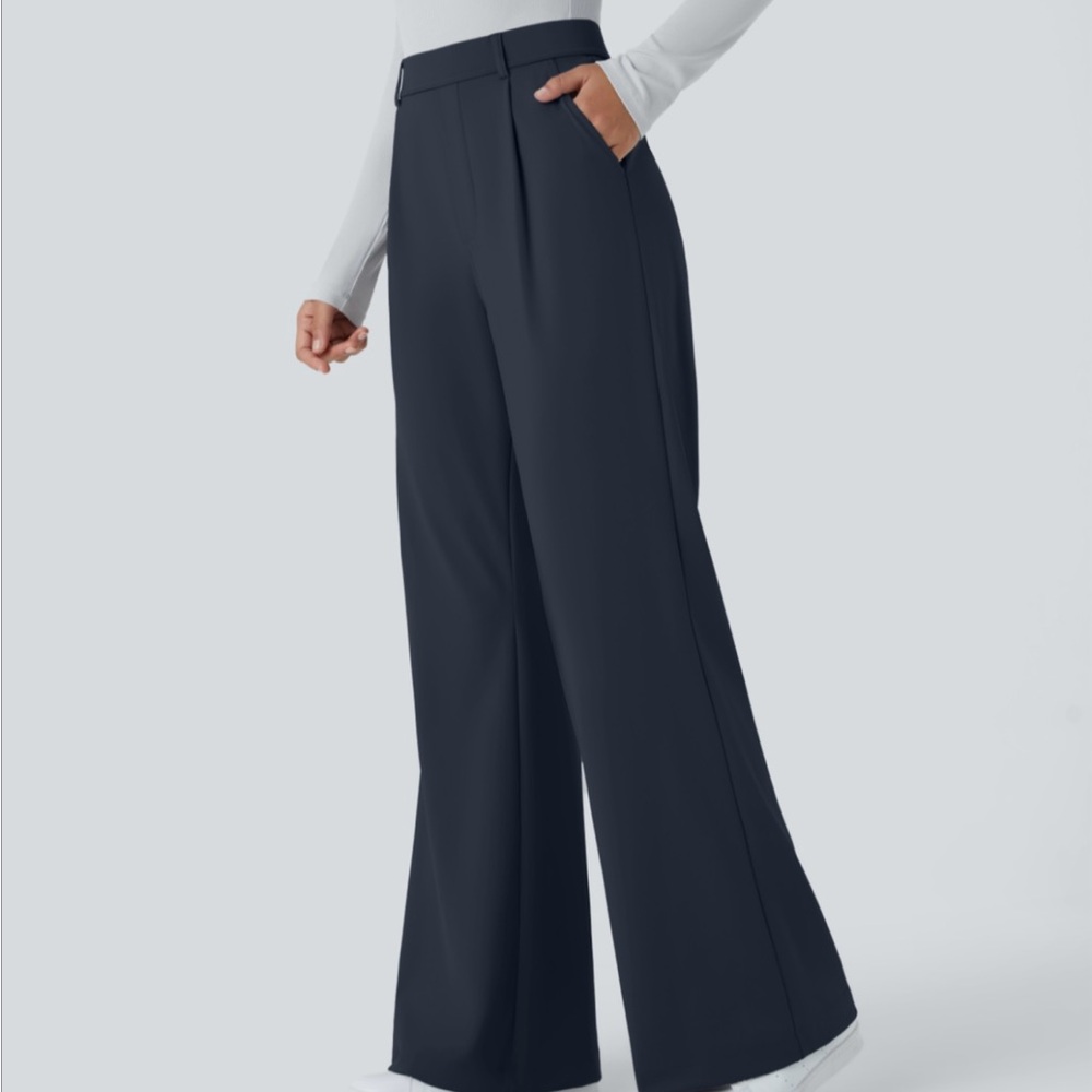 HALARA Navy Blue Wide-Leg Women's
Pants, Petite